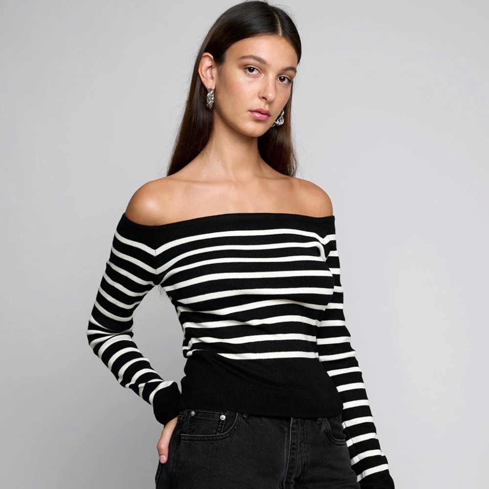 Pixie Market Marcel Stripe Off The Shoulder Top- size medium